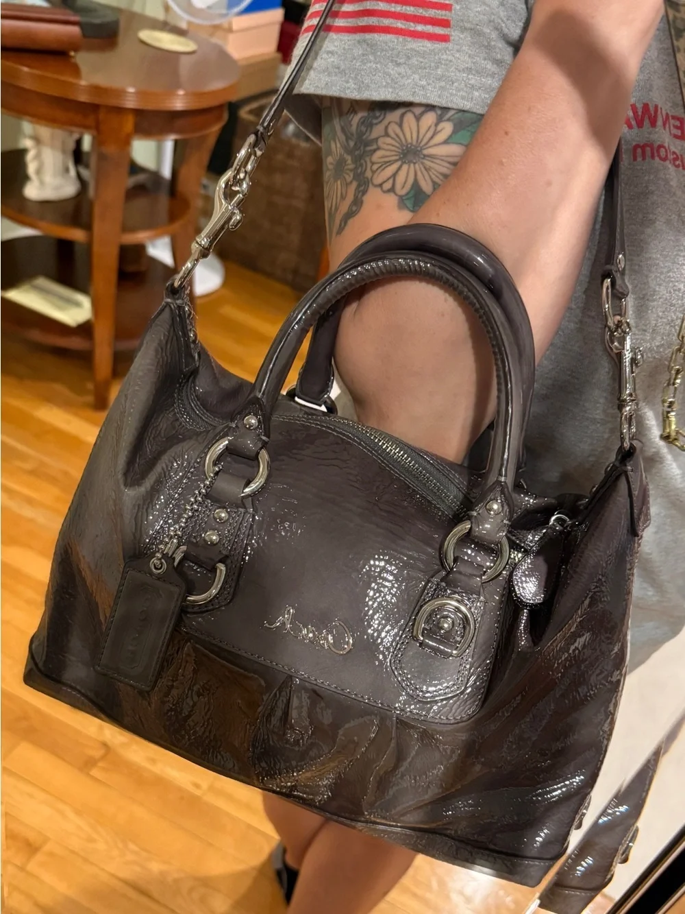 Coach Patent Leather Satchel in Grey